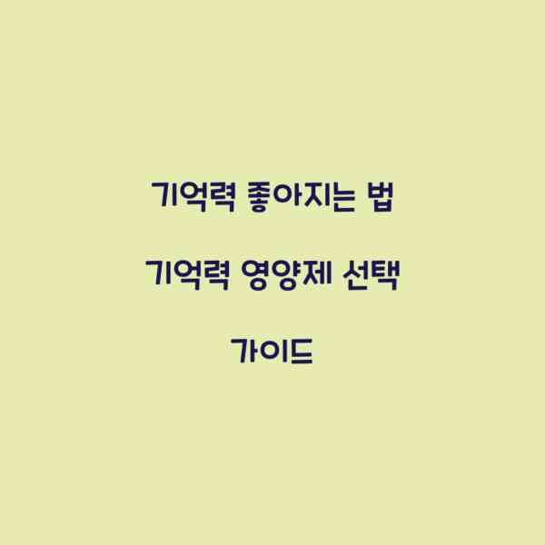 기억력 좋아지는 법 기억력 영양제 선택 가이드