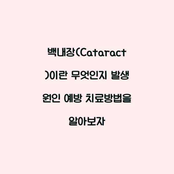 백내장(Cataract)이란 무엇인지 발생 원인 예방 치료방법을 알아보자
