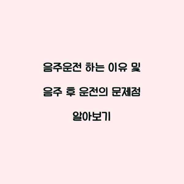 음주운전 하는 이유 및 음주 후 운전의 문제점 알아보기