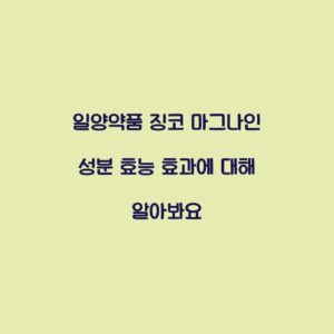일양약품 징코 마그나인 성분 효능 효과에 대해 알아봐요