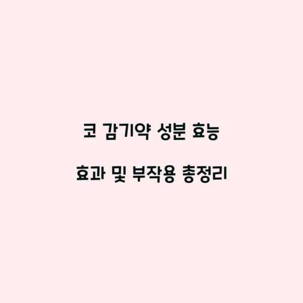 코 감기약 성분 효능 효과 및 부작용 총정리
