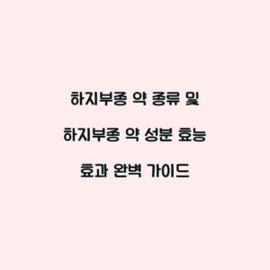 하지부종 약 종류 및 하지부종 약 성분 효능 효과 완벽 가이드